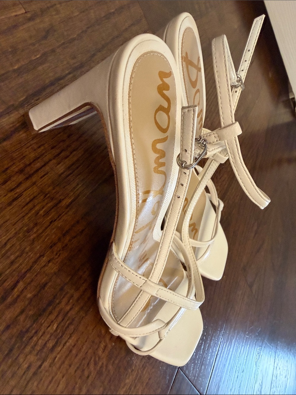 Sam Edelman White Strappy Square-Toe Slingback Heels - Picture 4 of 5